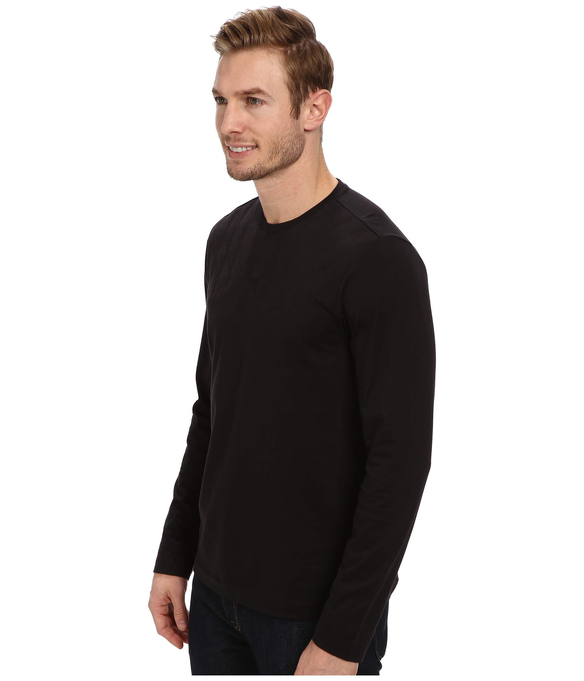 Calvin Klein | Black Solid Quilted Crew-Neck Sweatshirt for Men | Lyst
