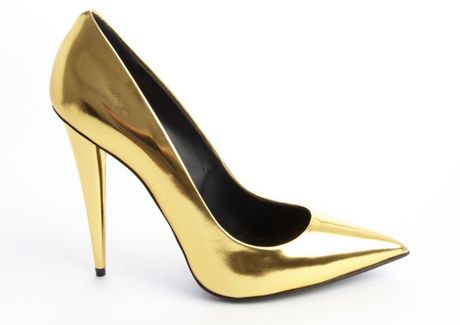 Giuseppe Zanotti Gold Leather Pointed Toe Pumps in Gold | Lyst