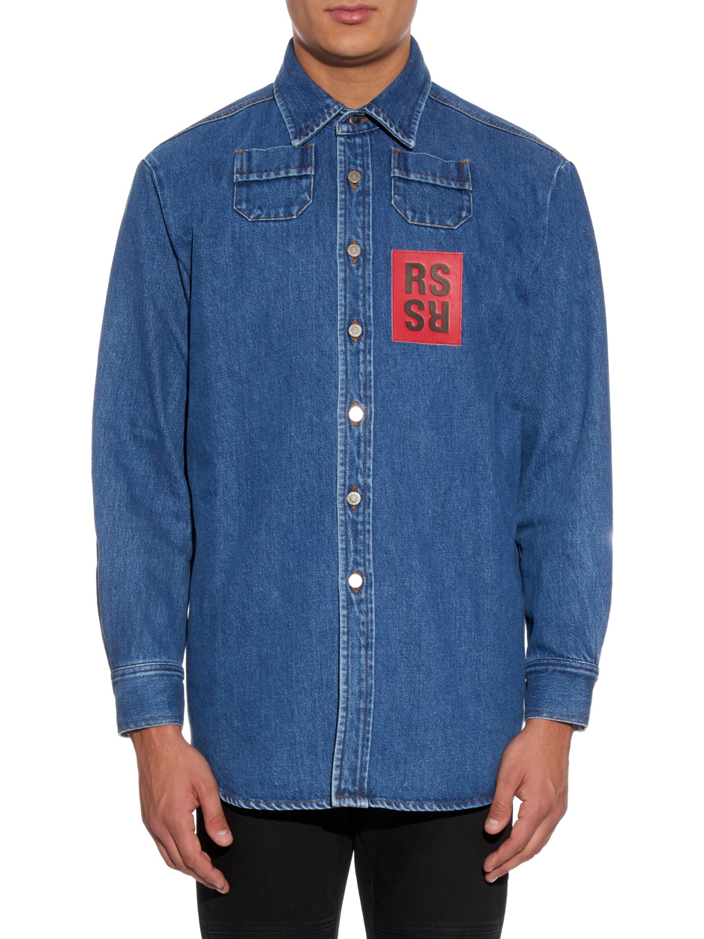 Lyst Raf Simons Oversized Denim Shirt  in Blue for Men