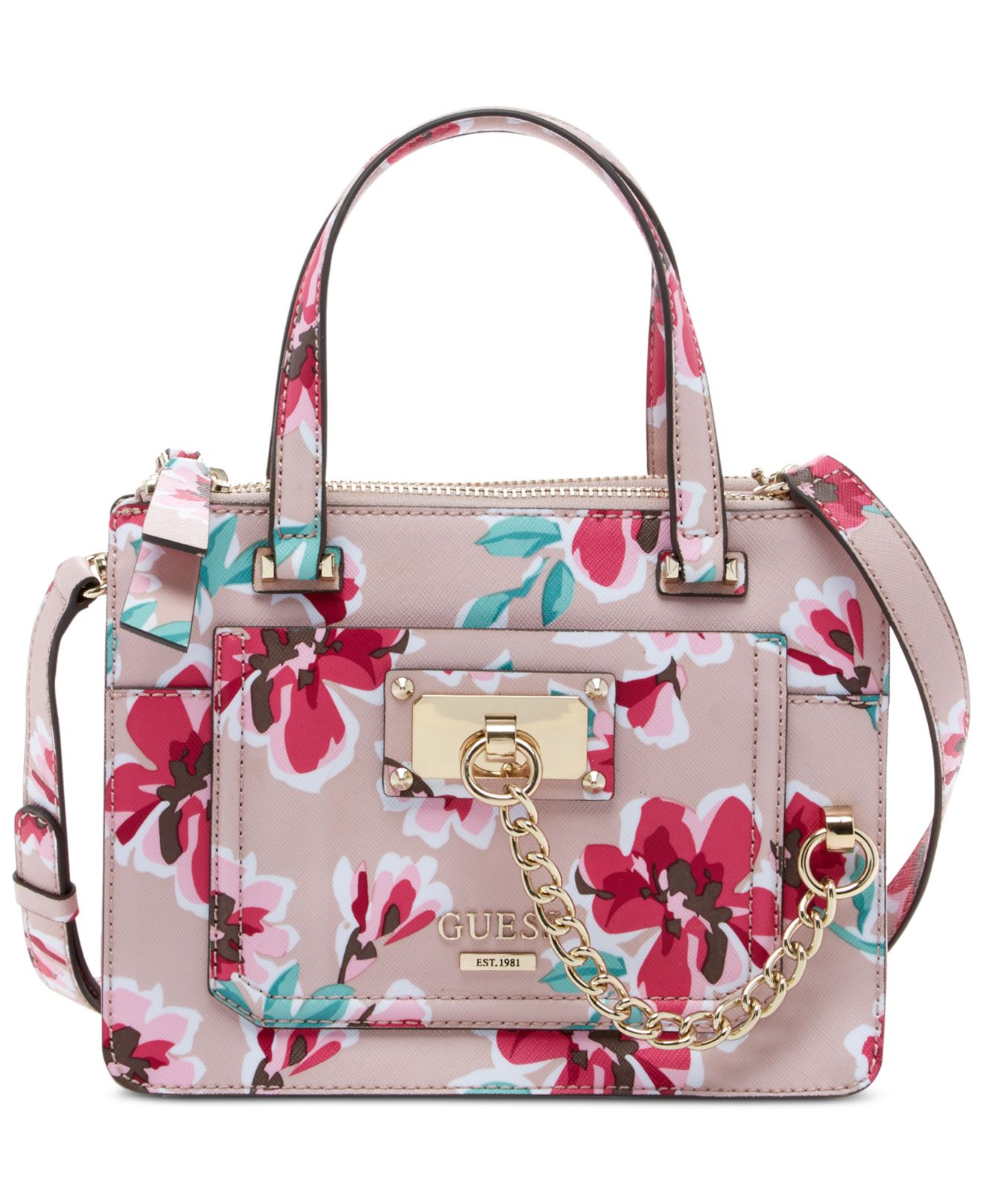 Guess Purse Pink Flowers Best Image Ccdbb Org Lyst Guess Fet Me Not Little Status Satchel Fl Bag