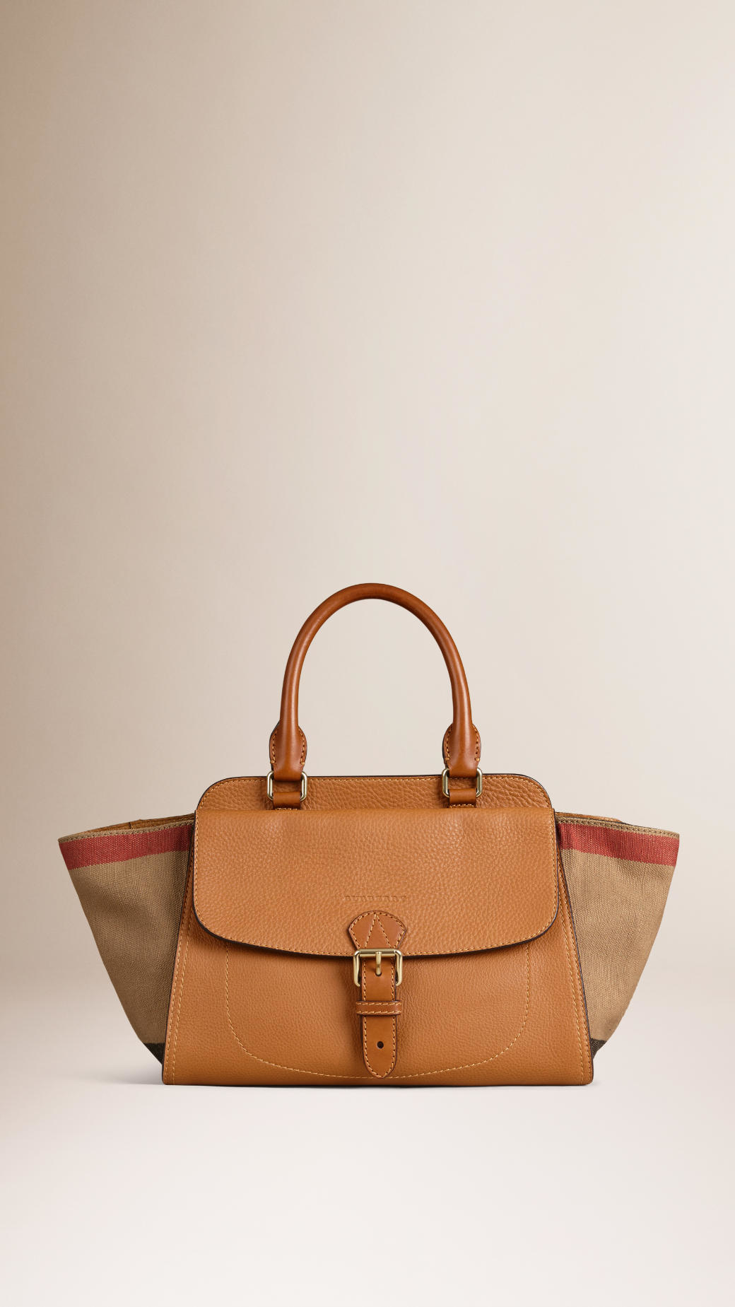 Burberry Medium Canvas Check And Leather Tote Bag in Brown (saddle brown) | Lyst