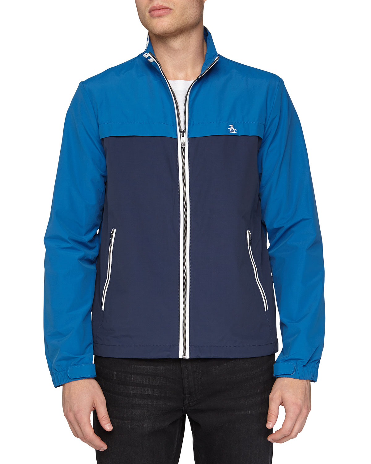 Original penguin Colorblock Zip Tech Jacket in Blue for Men (DRESS BLUE ...