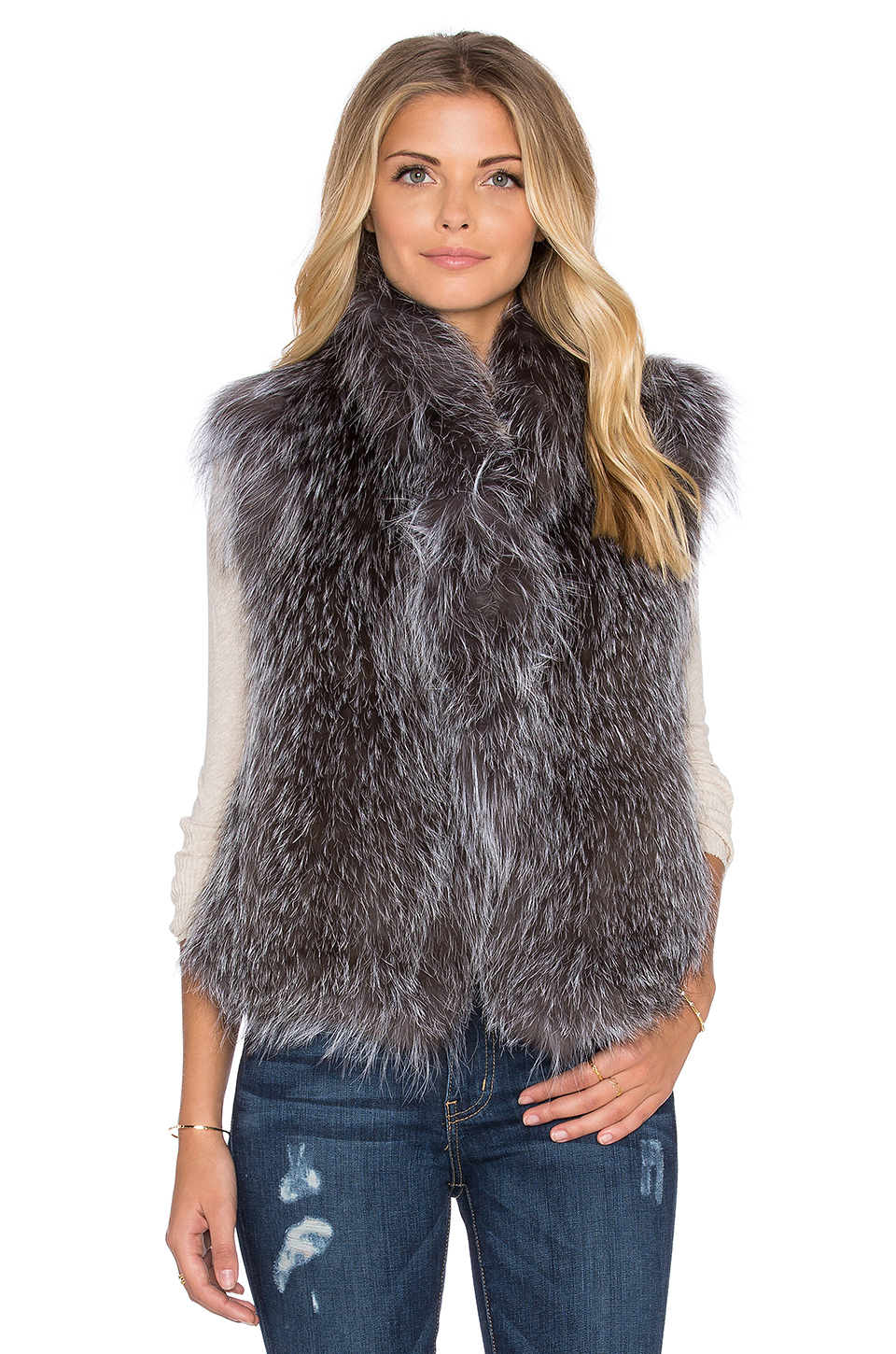 Lyst - June Knitted Fox-Fur Vest in Gray