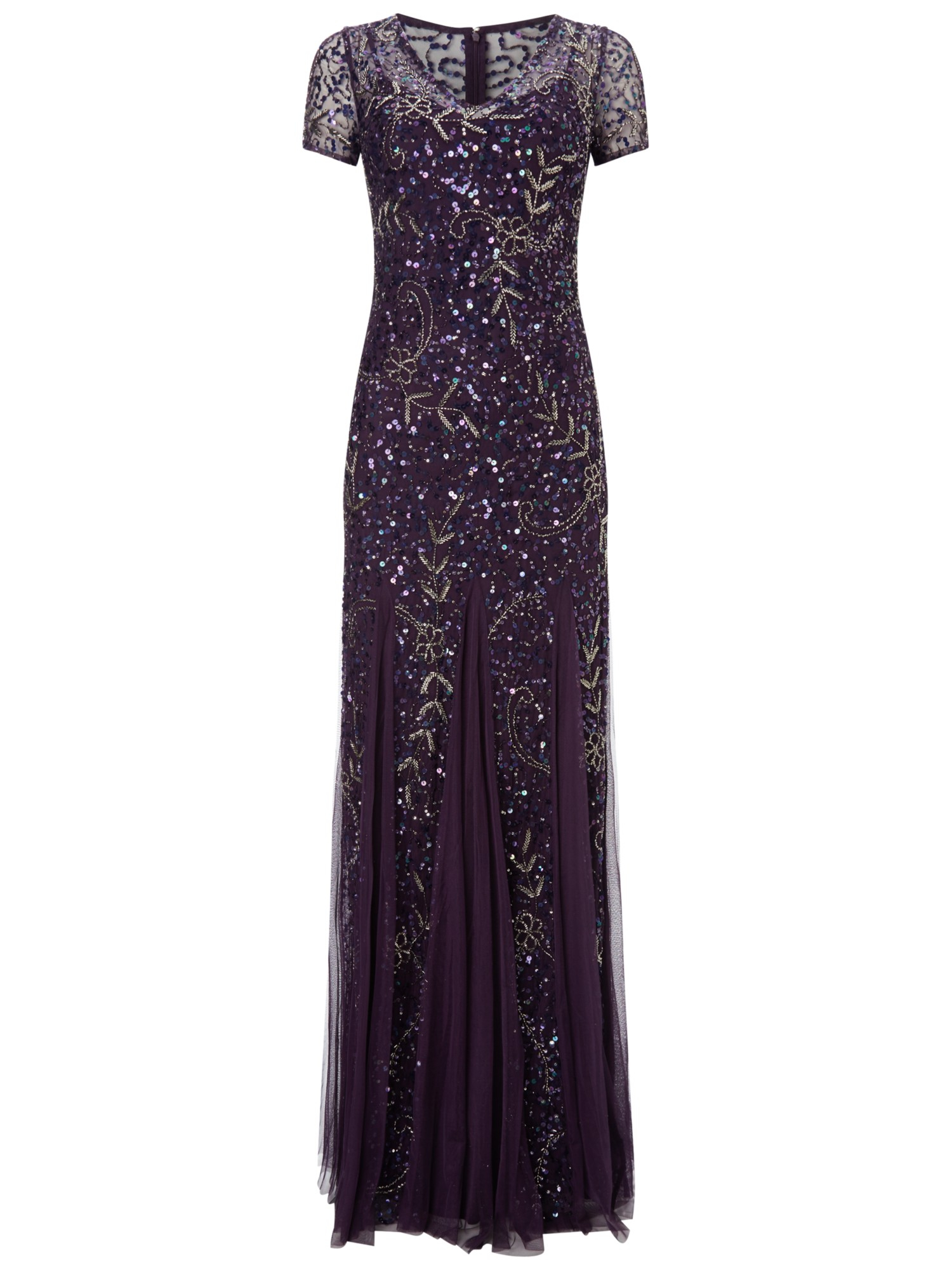 adrianna papell long beaded dress with cap sleeves