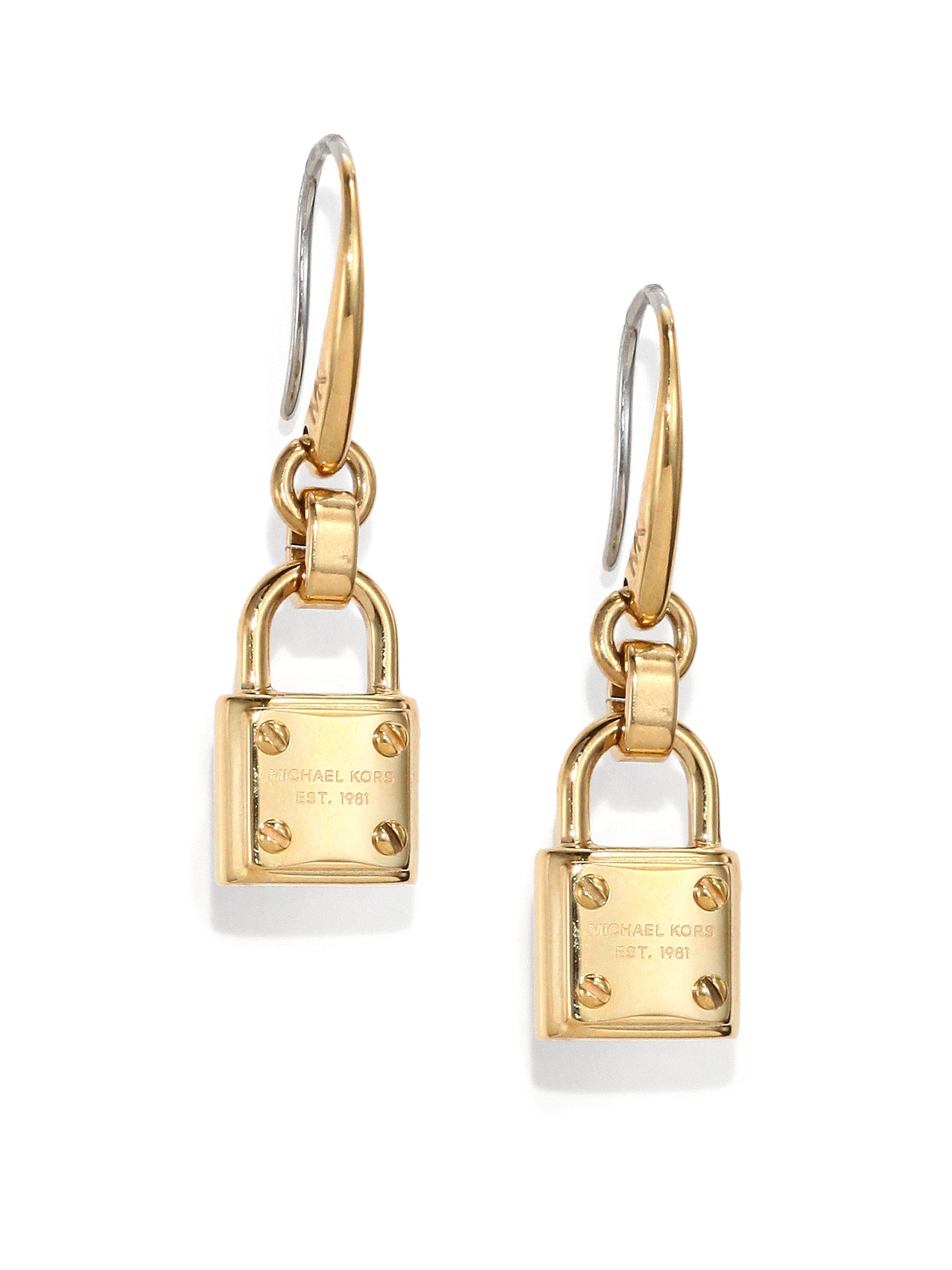 Michael Kors Padlock Drop Earrings in Gold | Lyst