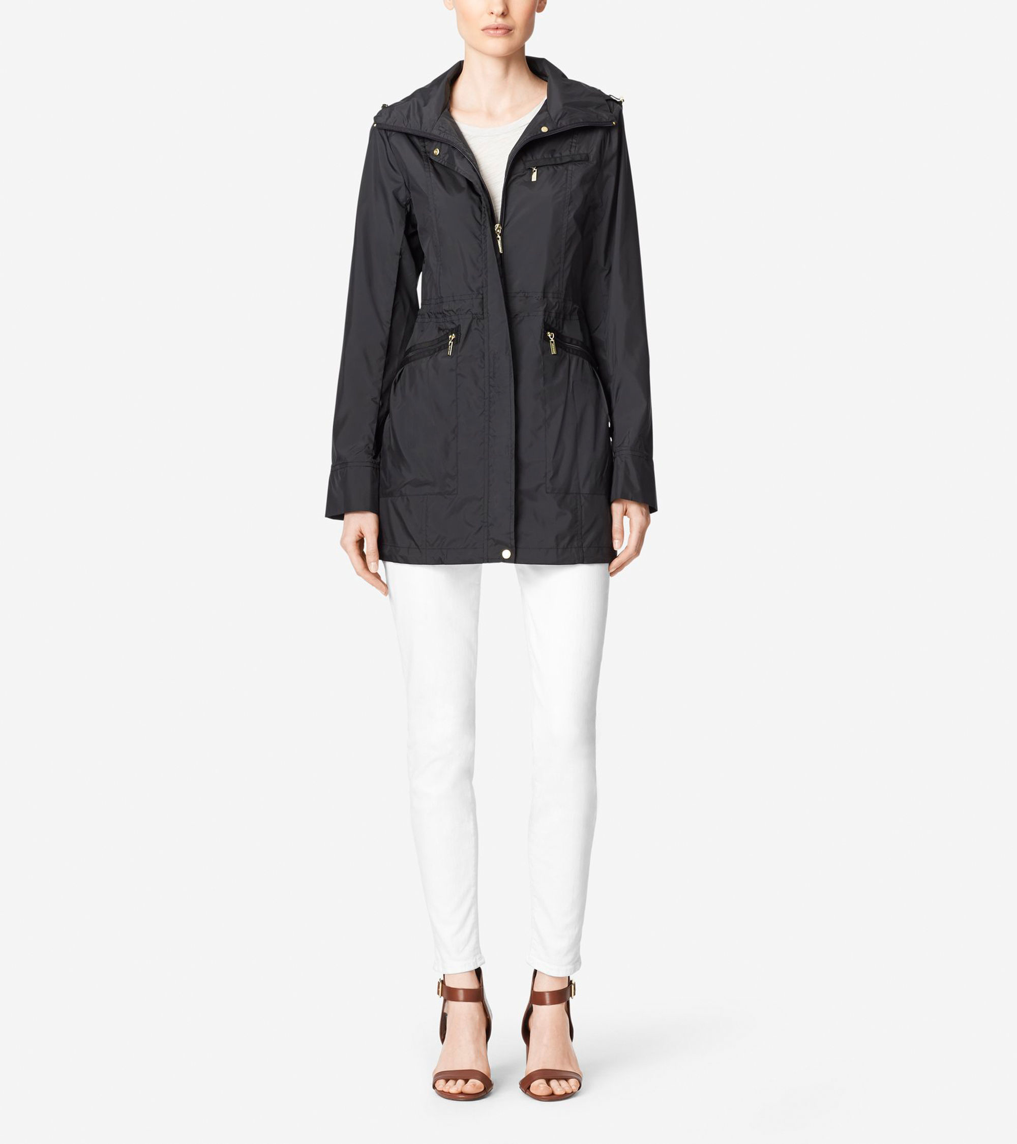 Cole Haan Women’s Single Breasted Raincoat With Button Closure ...
