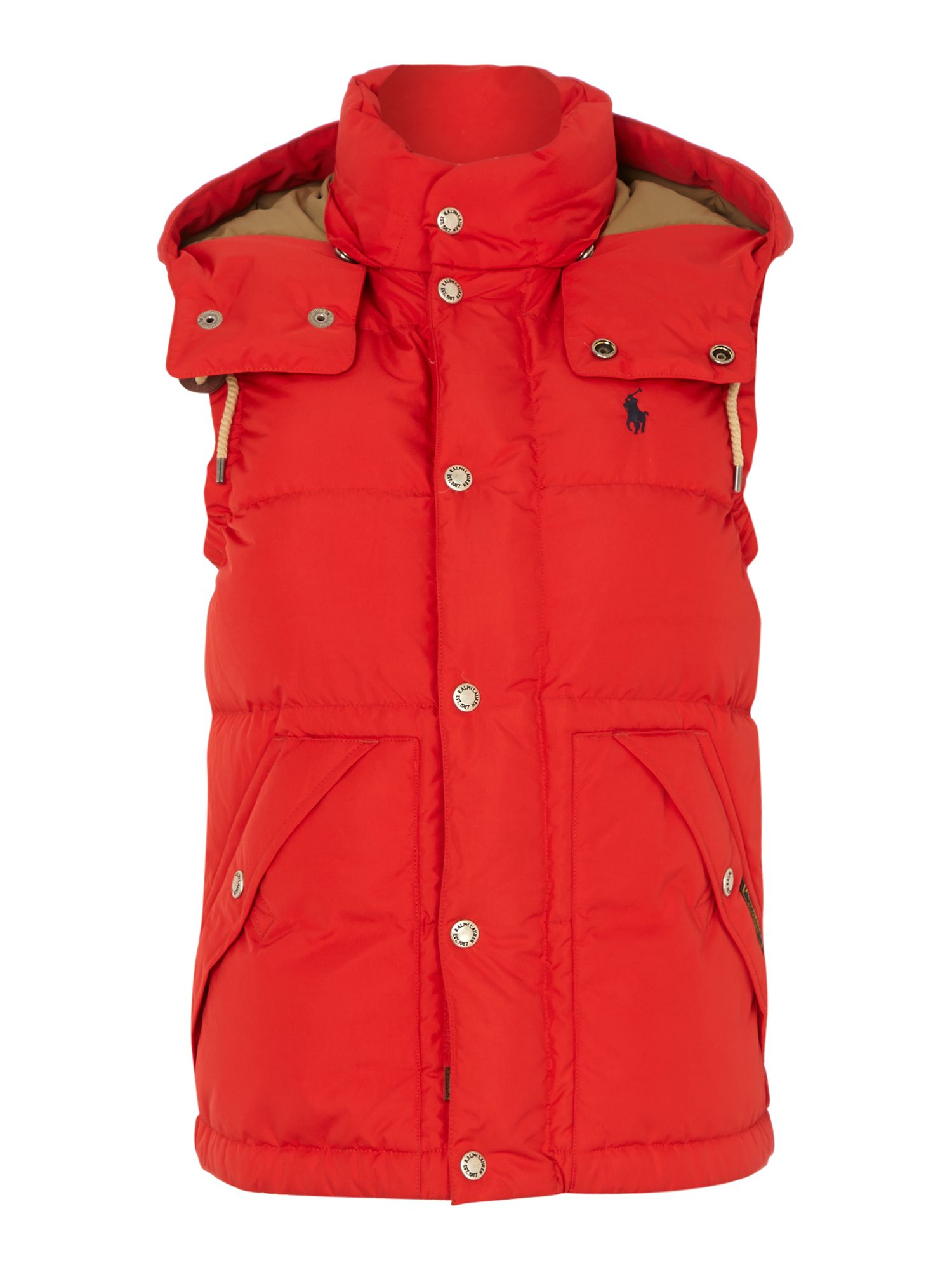 Polo ralph lauren Padded Gilet With Detachable Hood in Red | Lyst