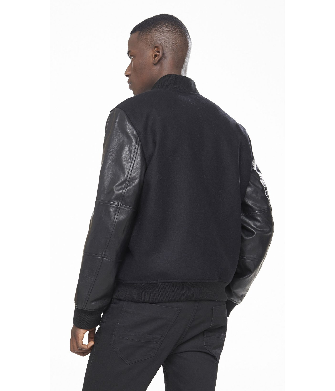 Express Minus The Leather Sleeve Baseball Jacket In Black For Gallery