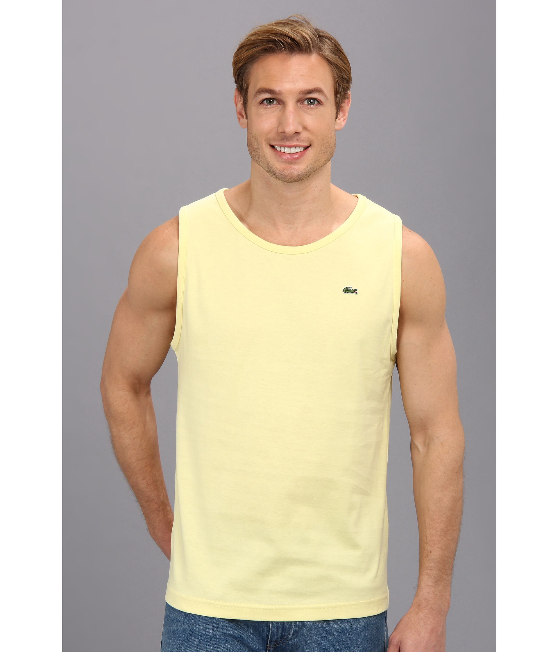 Lyst Lacoste Cotton Jersey Tank Top in Yellow for Men