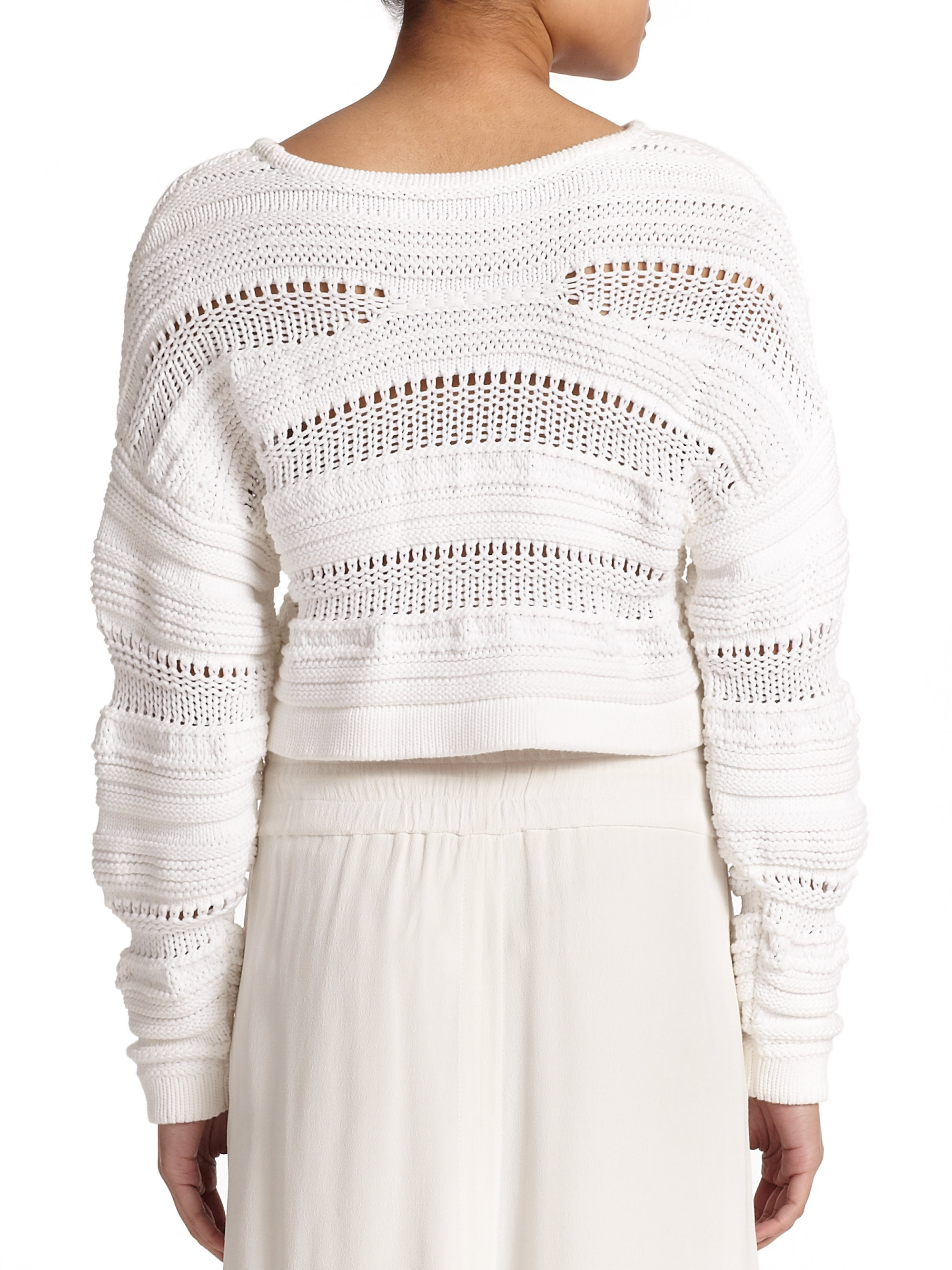 Helmut Lang Open-knit Cropped Sweater in White - Lyst