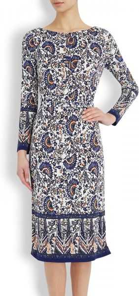 Tory Burch Chrissy Printed Jersey Dress in Multicolor (navy) | Lyst