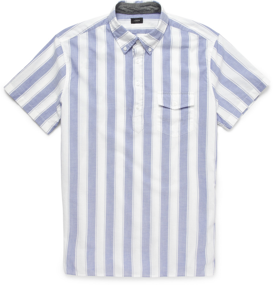 Lyst - J.Crew Striped Cotton Short-Sleeved Shirt in Blue for Men