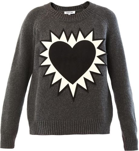 Elizabeth And James Flaming Heart Appliqué Sweater in Gray (grey) | Lyst