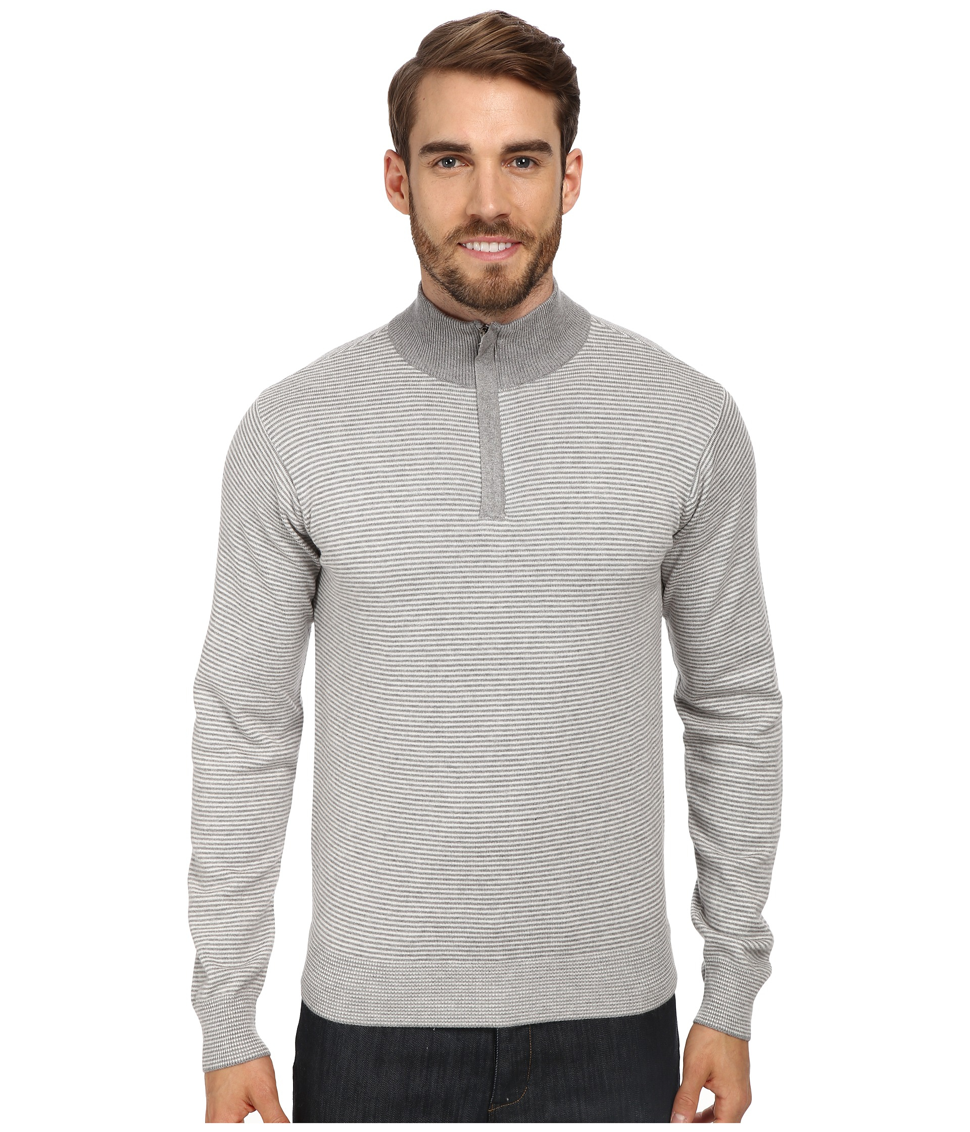 Perry ellis Stripe Quarter Zip Sweater in Beige for Men (Oatmeal ...