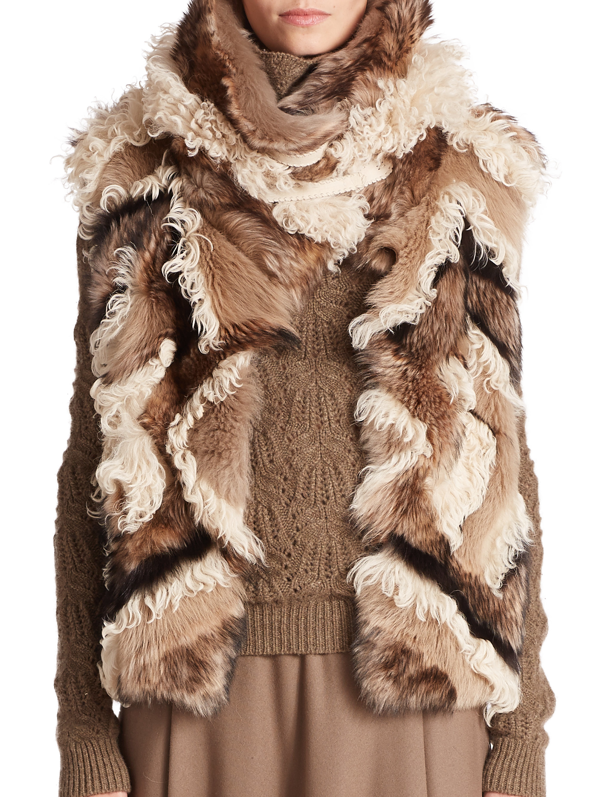 Ralph lauren collection Long Hair Shearling Fur Vest in Brown Lyst