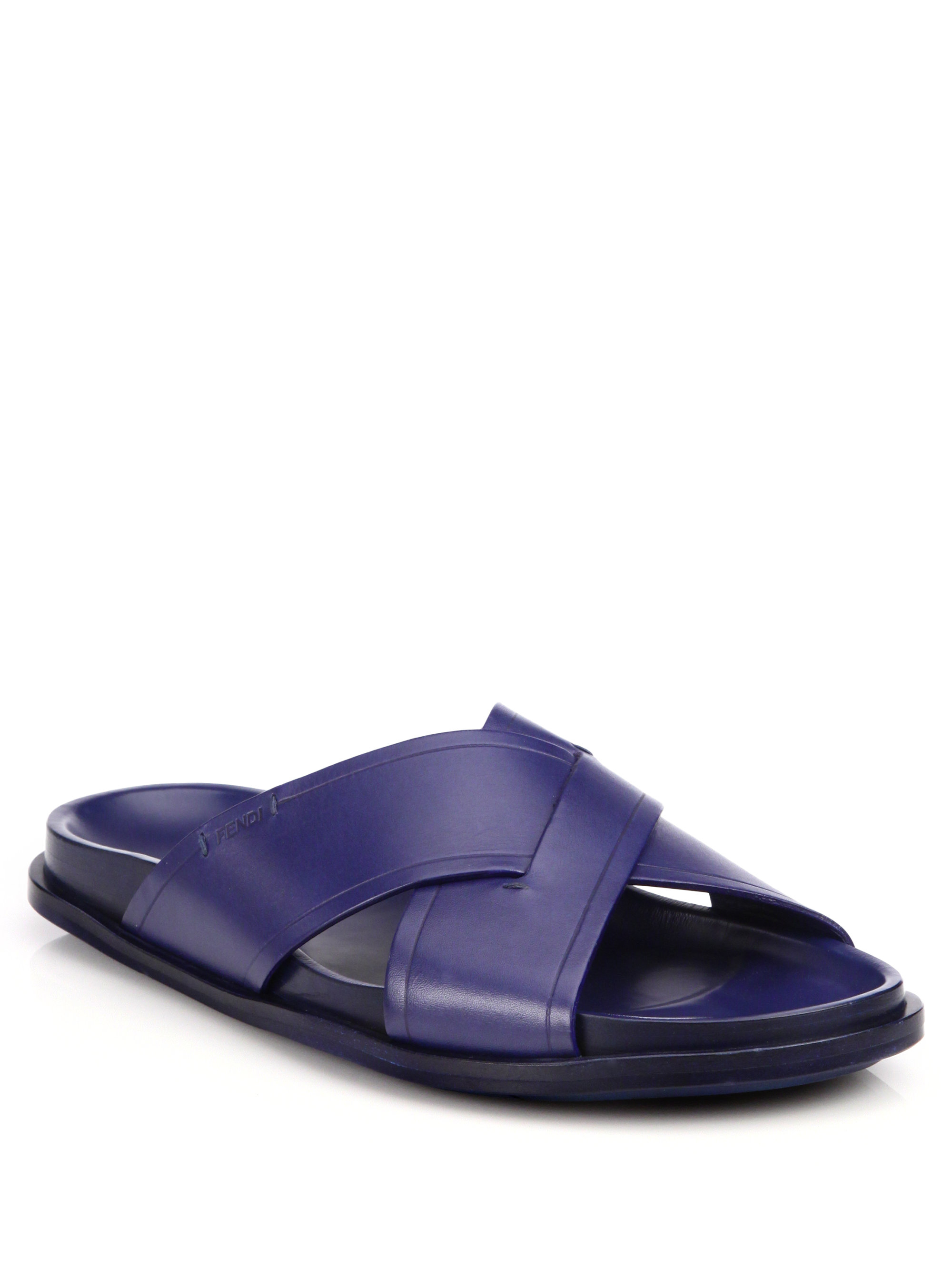 Lyst - Fendi Leather Criss Cross Sandals in Blue for Men