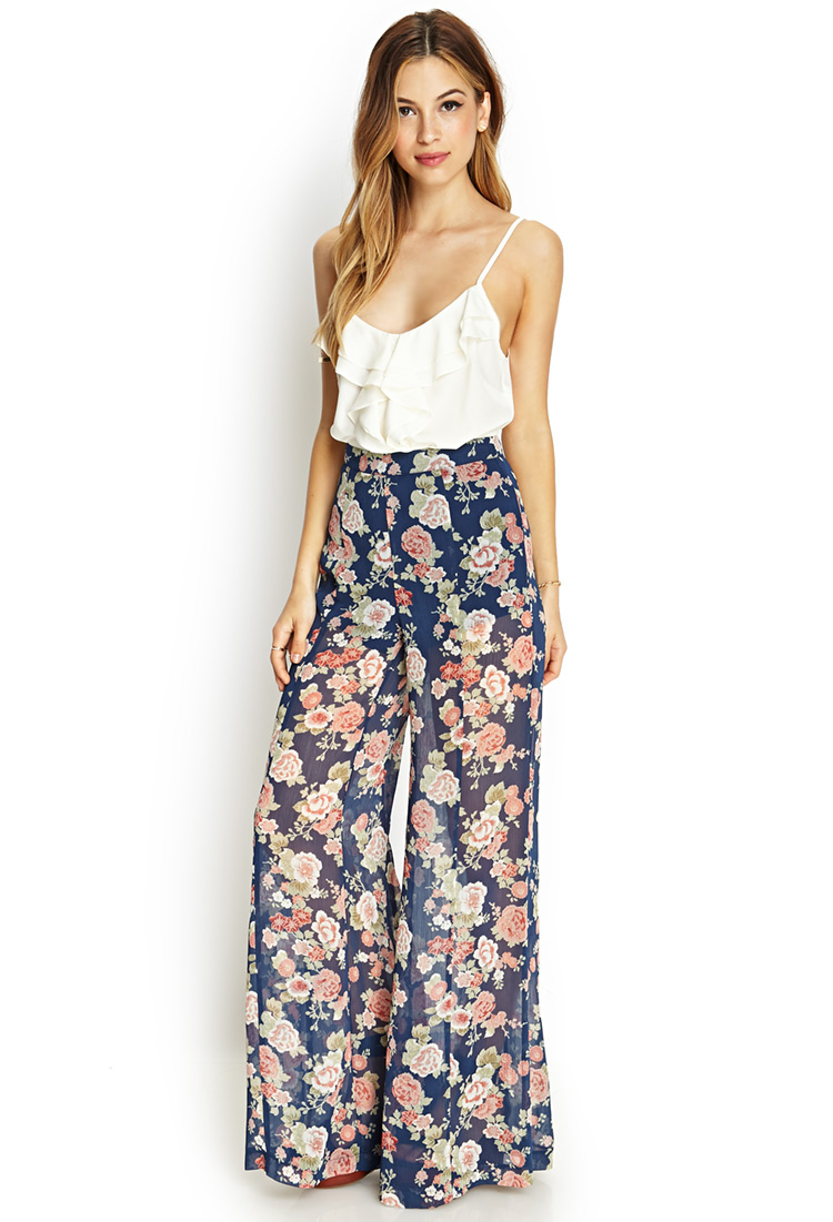 Lyst - Forever 21 Floral Print Wide-leg Pants