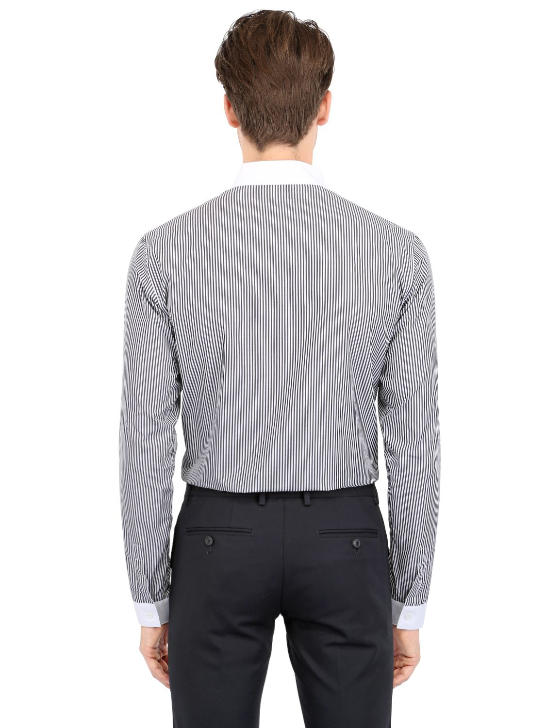 Lyst - Dior Homme Contrasting Collar Striped Poplin Shirt in White for Men