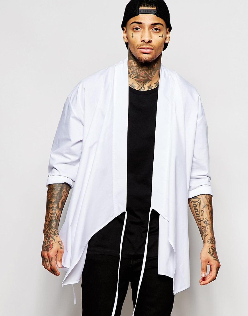 ASOS Synthetic Wrap Around Kimono in White for Men - Lyst