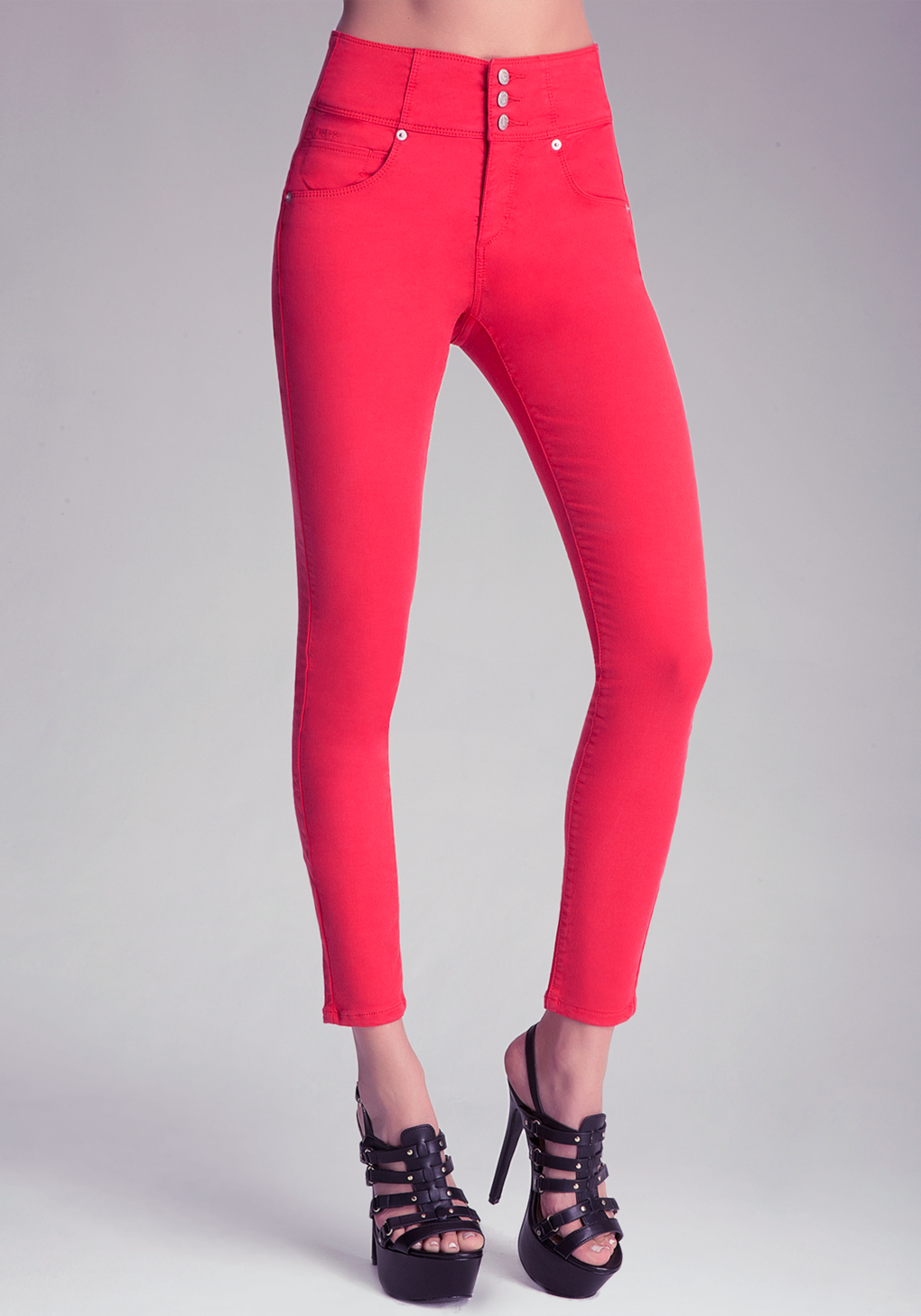 Bebe High Waist Skinny Jeans in Red | Lyst