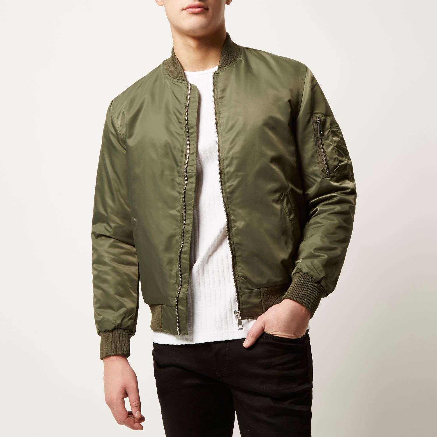 River Island Khaki Padded Ma1 Er Jacket In Blue For Men Lyst Gallery