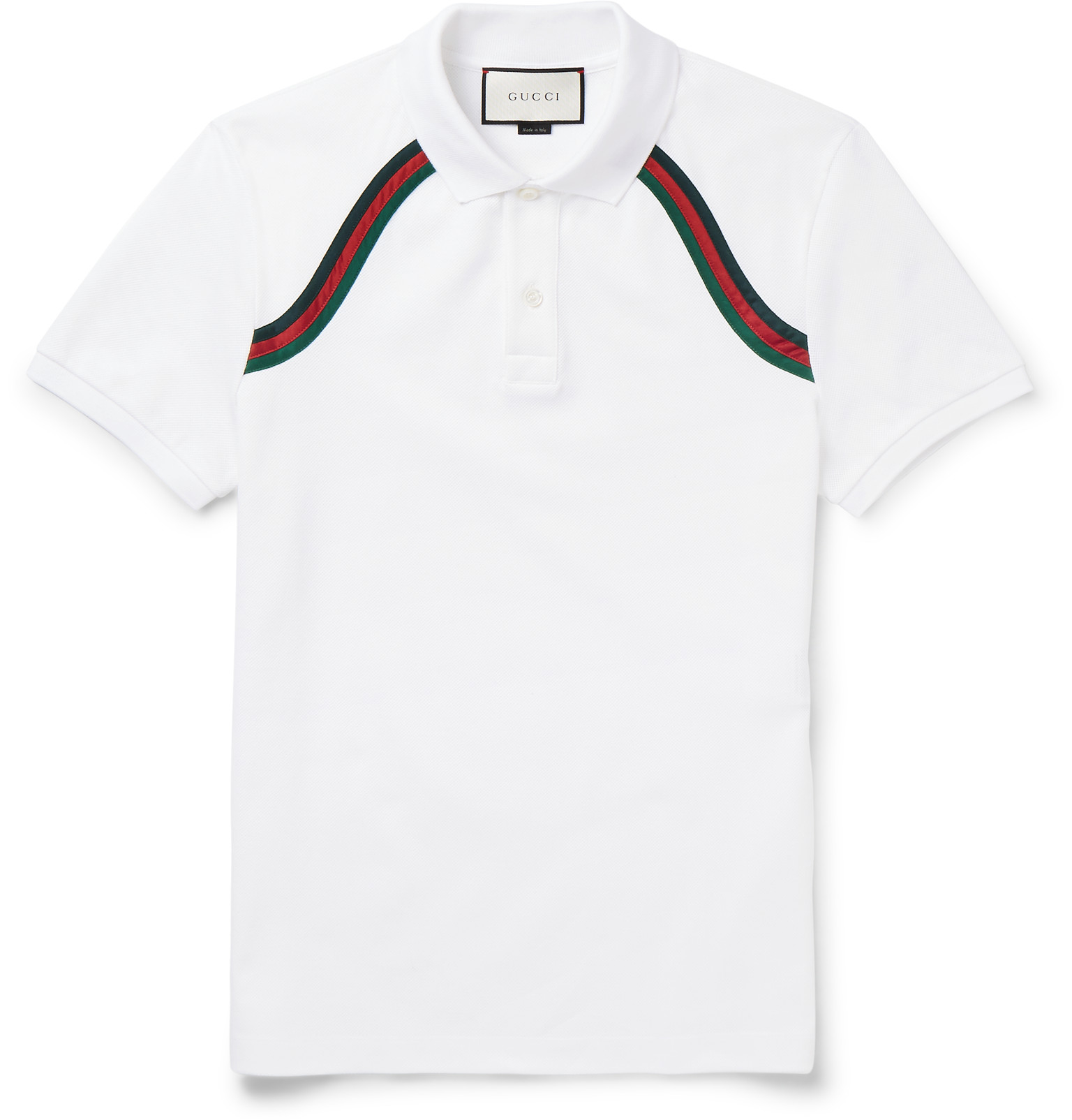 Gucci Slimfit Stripetrimmed Stretchcotton Polo Shirt in White for