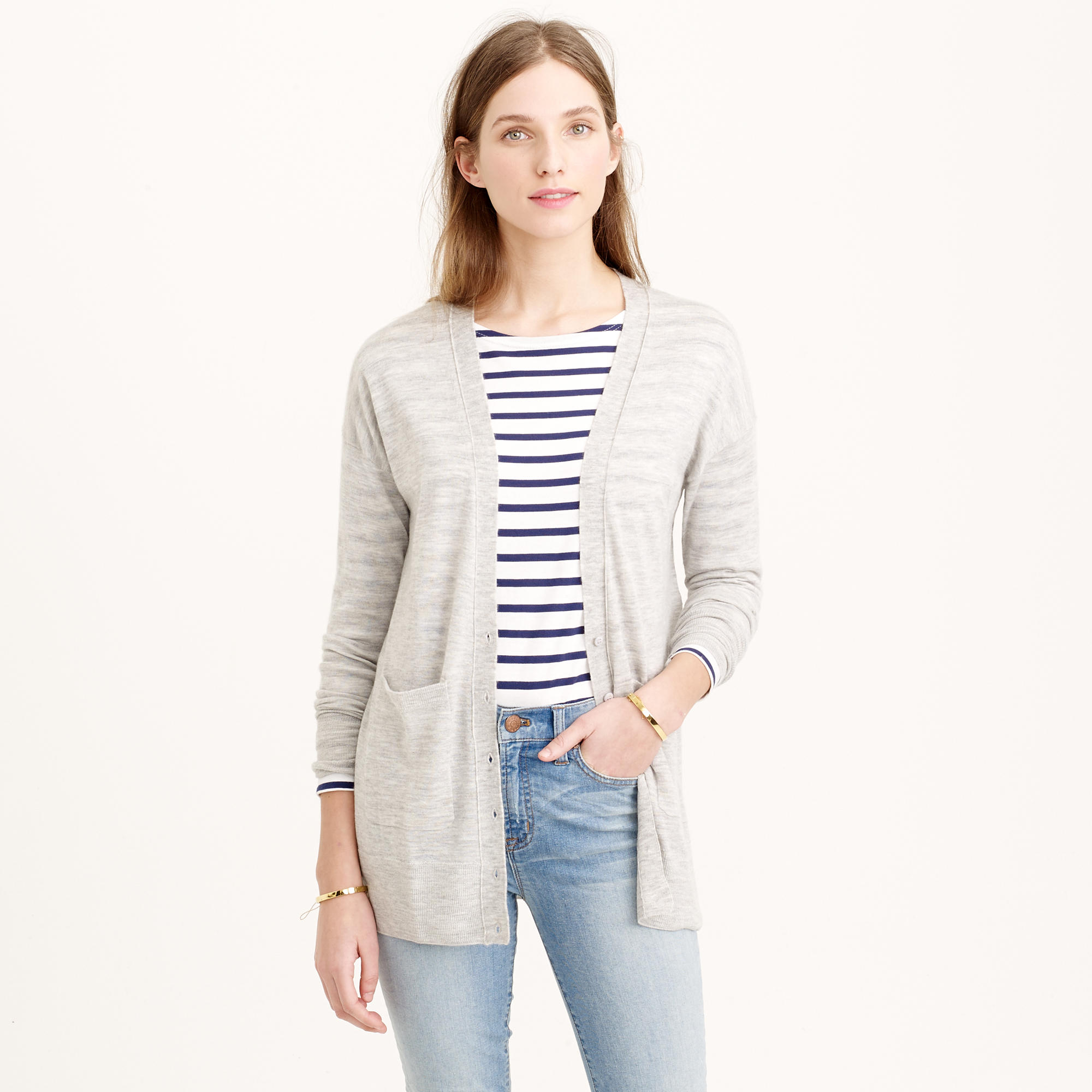 Lyst - J.Crew Collection Featherweight Cashmere Pocket Cardigan Sweater ...