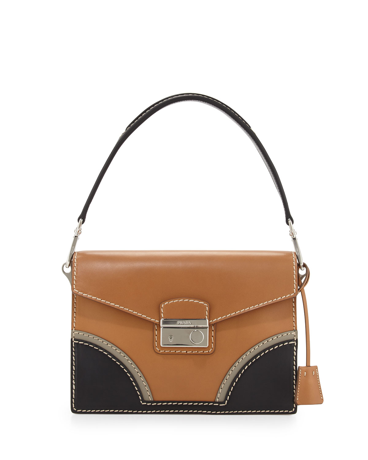 Prada Vachetta Bicolored Leather Shoulder Bag in Brown (NATURAL ...  