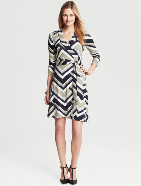 Banana Republic Gemma Chevron Print Wrap Dress in Blue (Fall khaki) | Lyst