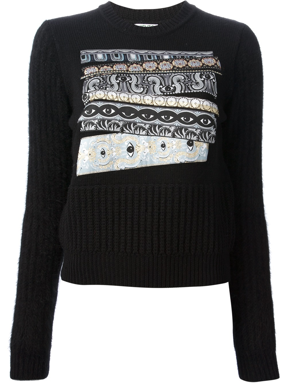 Kenzo Embroidered Ribbed Sweater in Black | Lyst