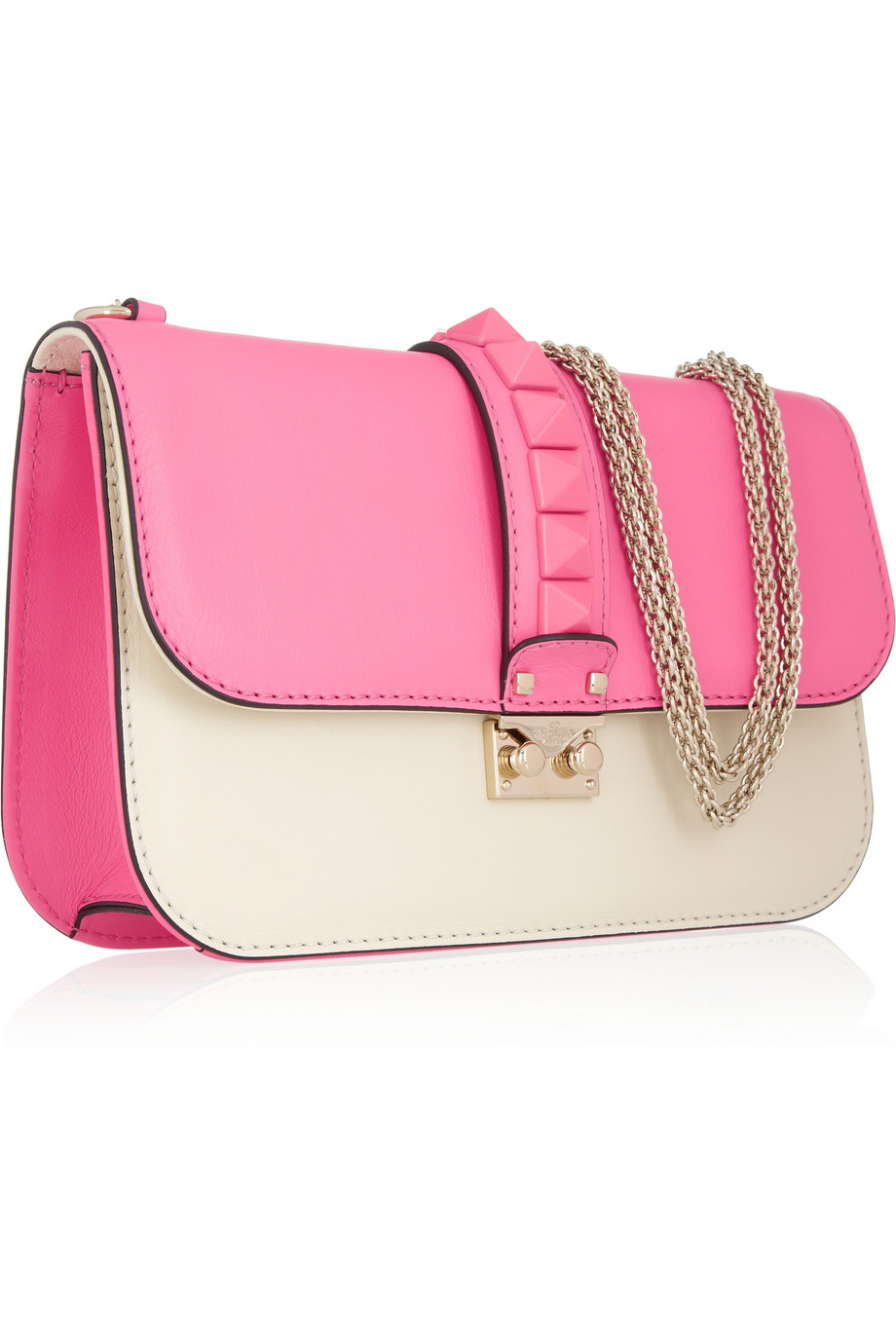 Lyst - Valentino Glam Lock Studded Leather Shoulder Bag in Pink