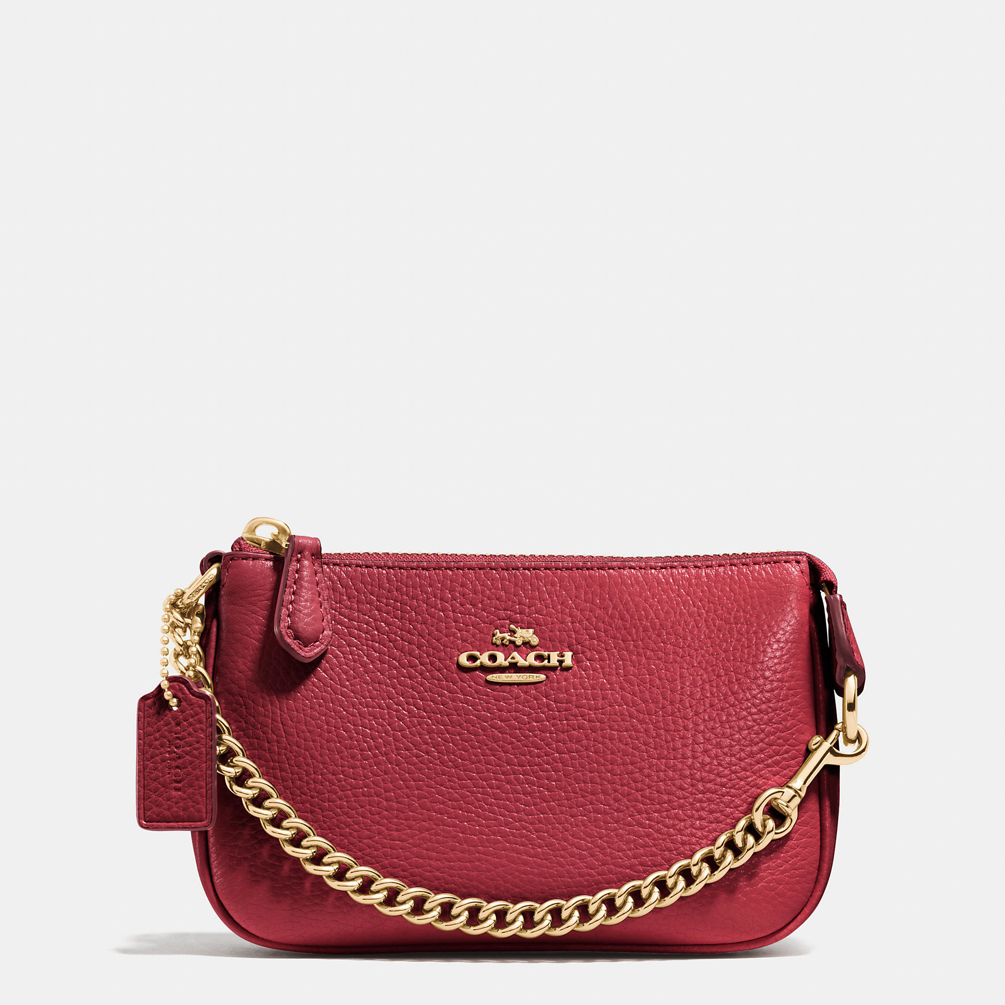 Coach Nolita Wristlet 15 In Pebble Leather in Red (LIGHT GOLD/BLACK