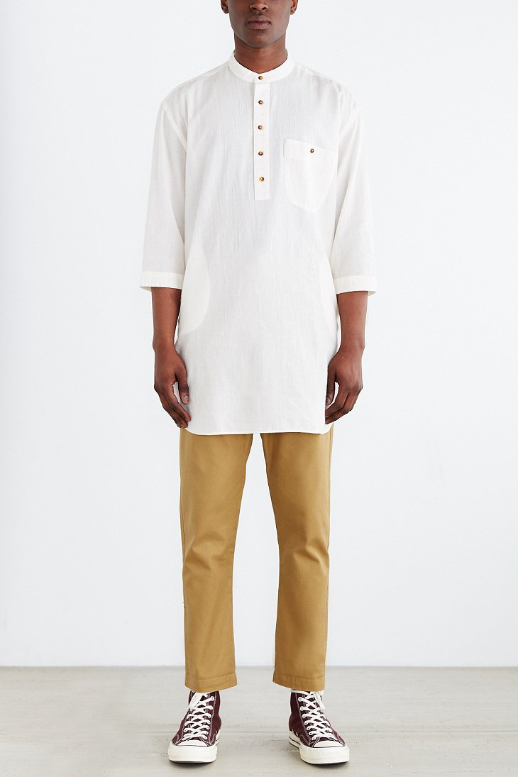 Download Koto Half-sleeve Long Split Hem Popover Shirt in White for ...