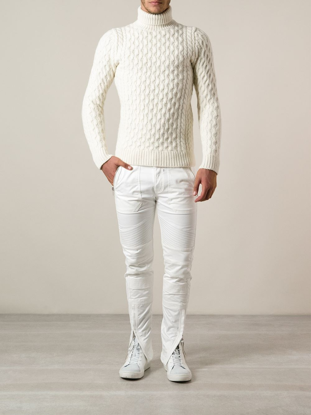 Lyst Diesel Cable Knit Turtleneck Sweater In White For Men 0148