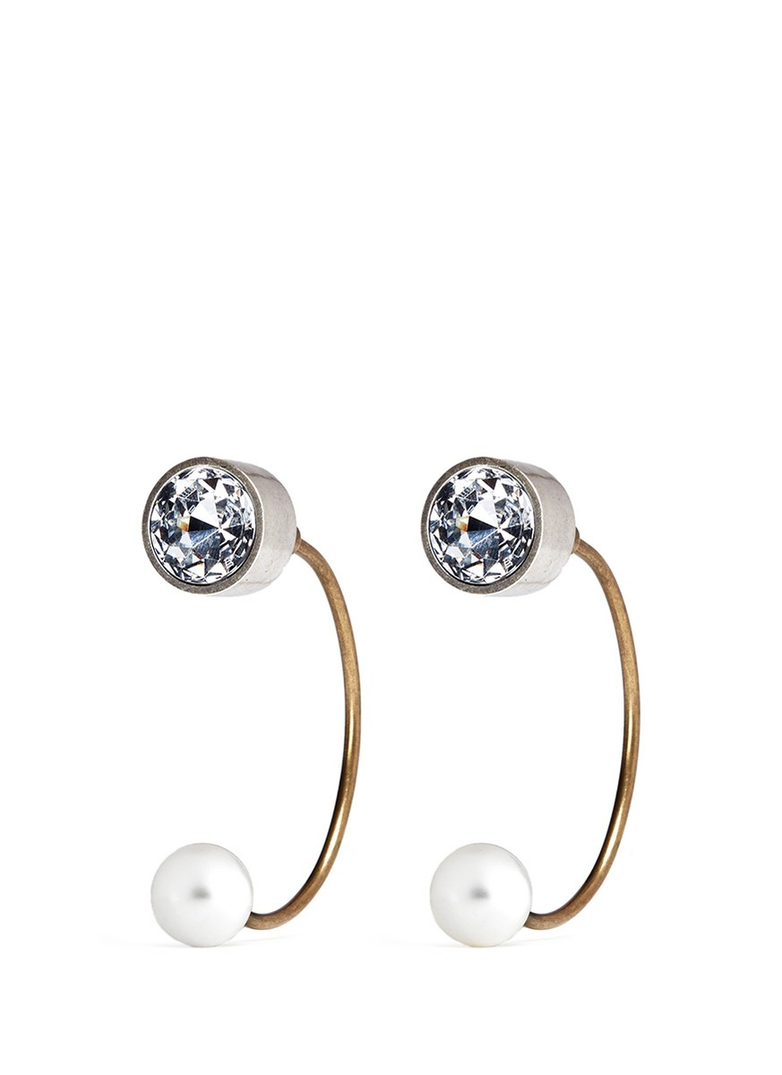 Lyst Lanvin Crystal Pearl Half Hoop Earrings In White Gallery