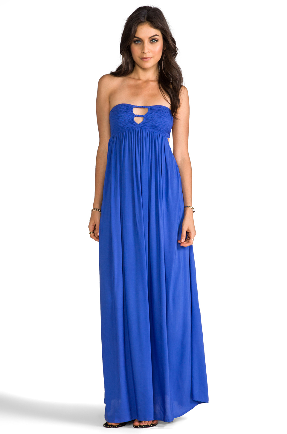 Lyst - Indah Flamingo Smocked Bandeau Maxi Dress in Blue