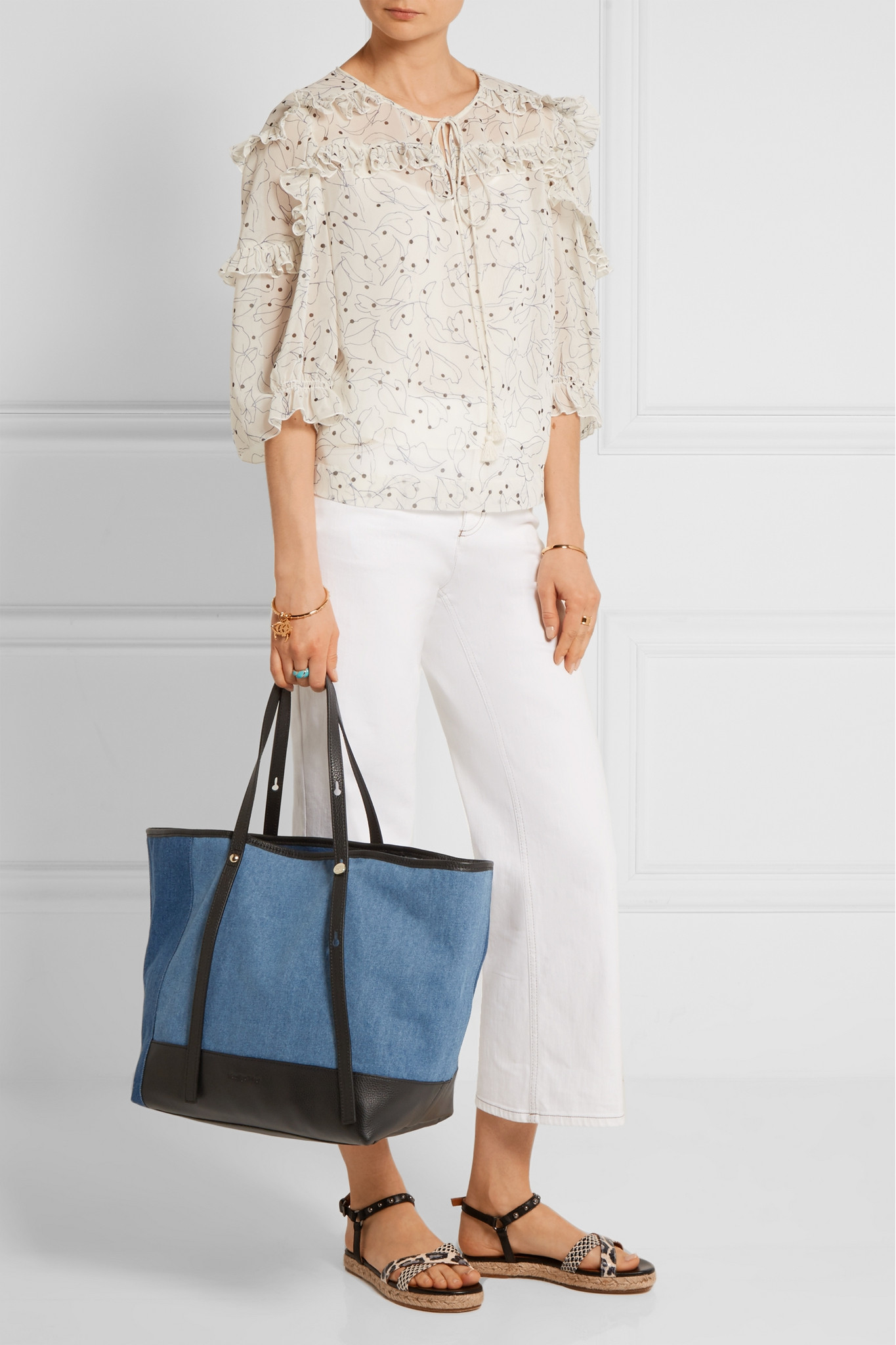 See by chlo See By Chlo Textured Leather-trimmed Denim Tote in ...  