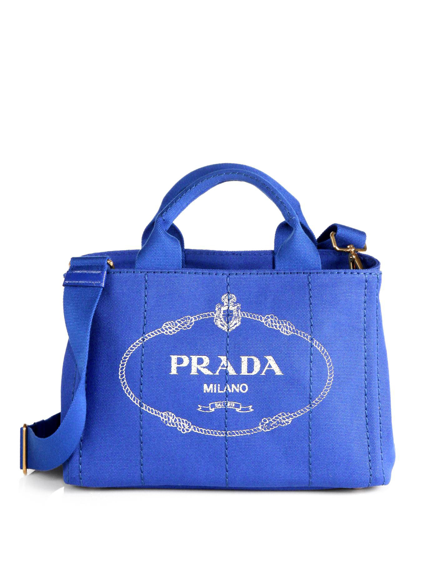 Prada Logo-print Small Canvas Tote in Blue (COBALTO-BLUE) | Lyst  