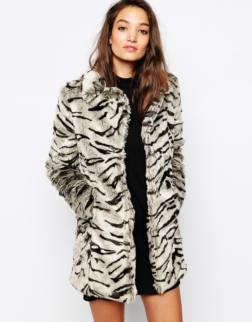 Lyst - Vero moda Faux Fur Jacket In Zebra Print in Natural