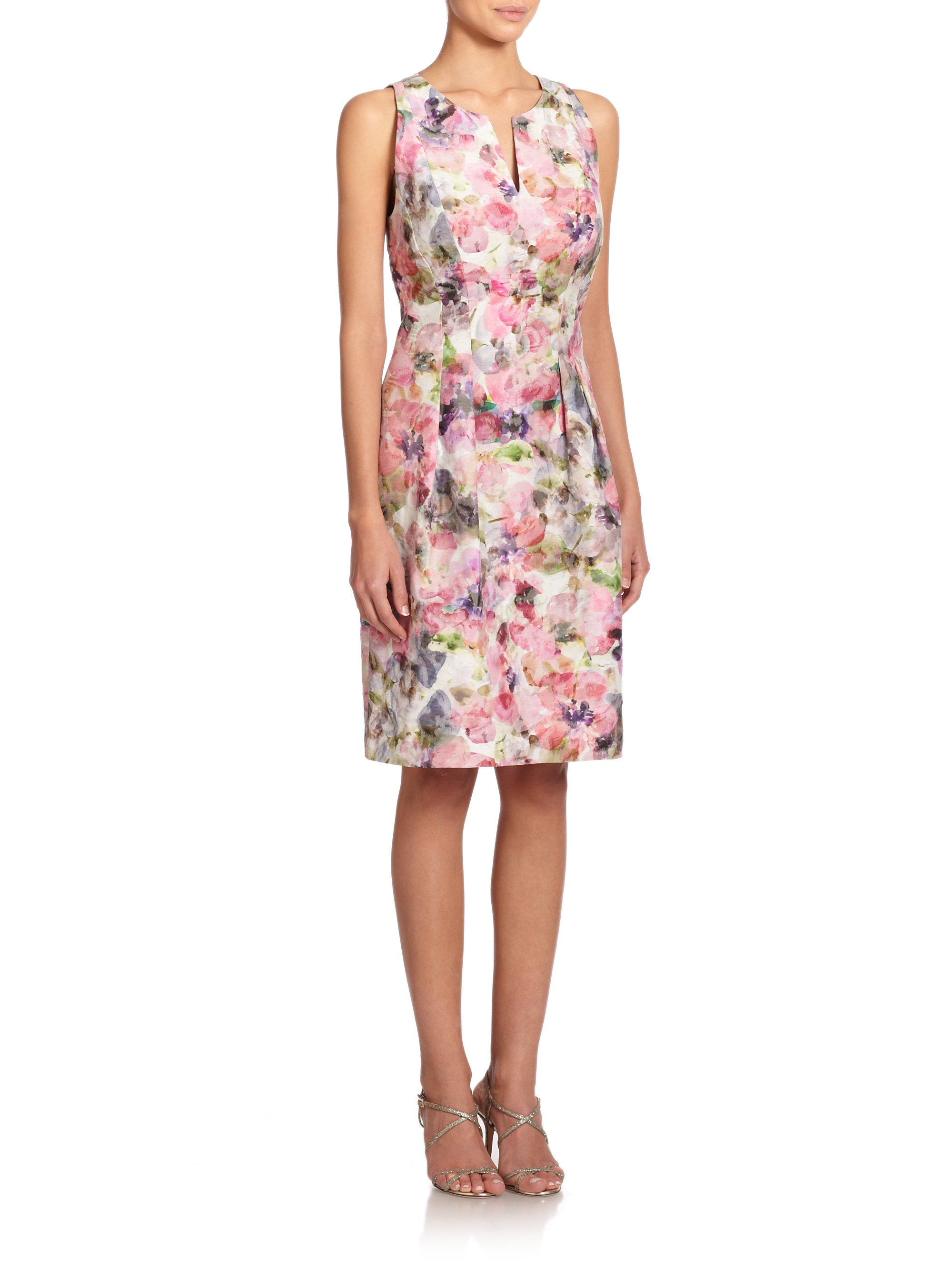 Lyst - Kay Unger Floral-Print Jacquard Sheath Dress in Pink