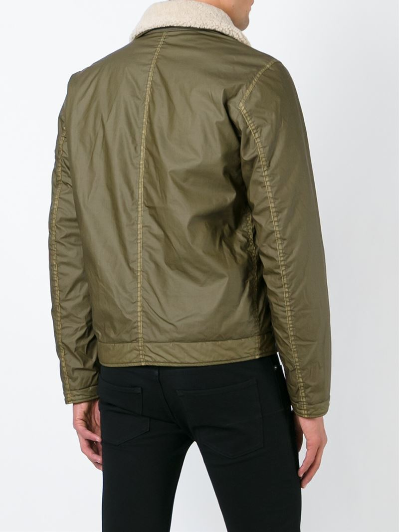 Stone island Faux Fur Collar Bomber Jacket in Green for Men | Lyst