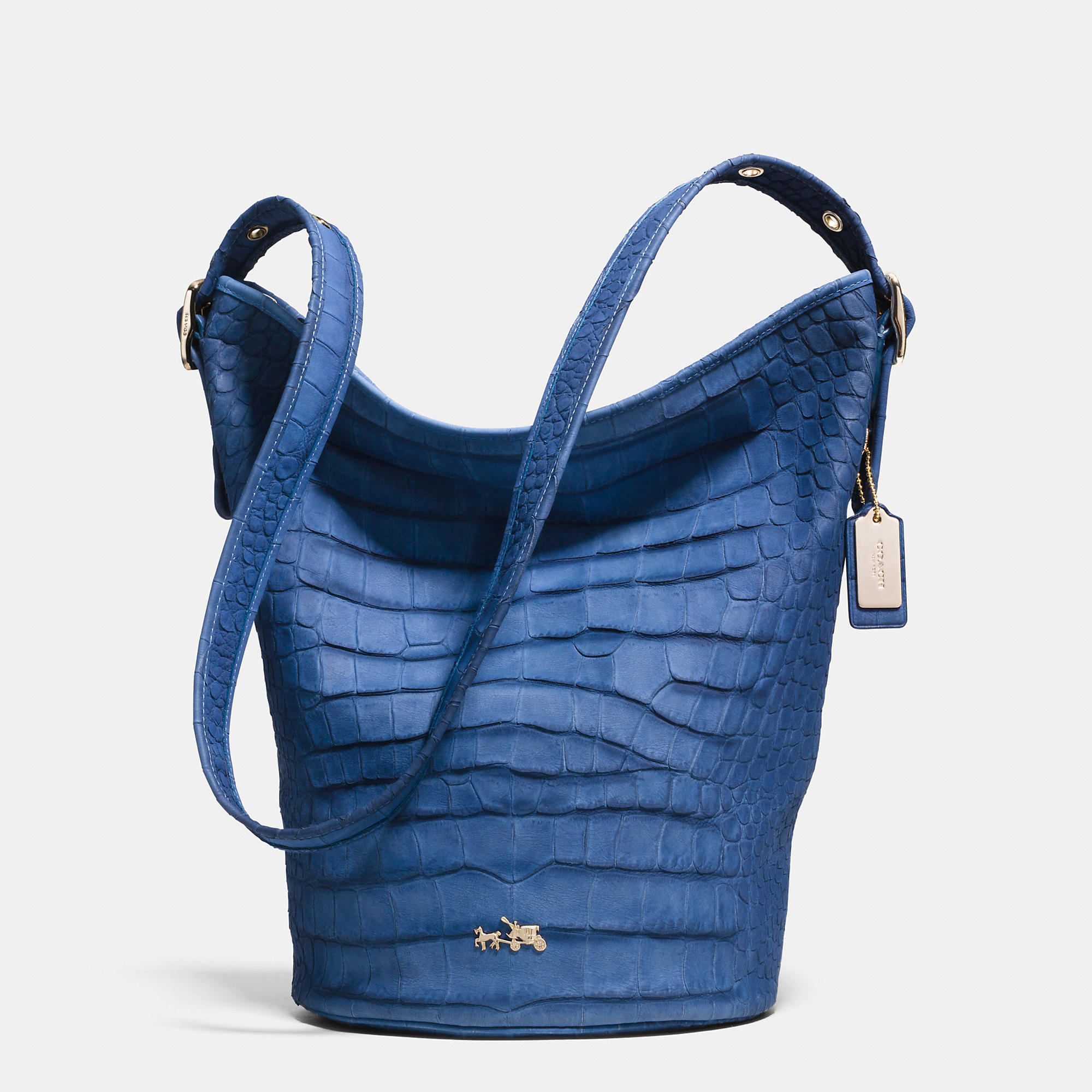Lyst Coach Duffle Shoulder Bag In Croc Embossed Denim Leather Blue Gallery