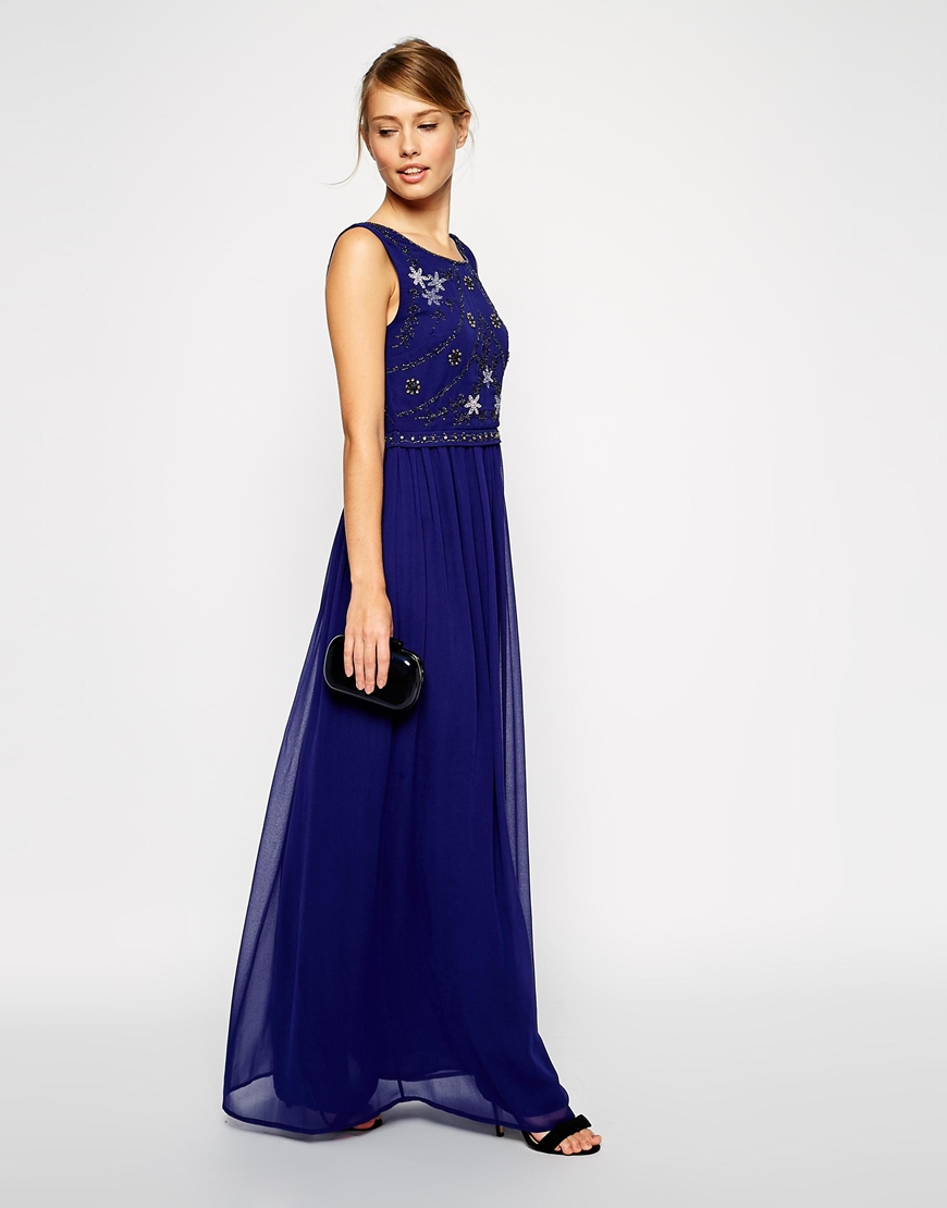Lyst - Asos Embellished Shell Maxi Dress in Blue
