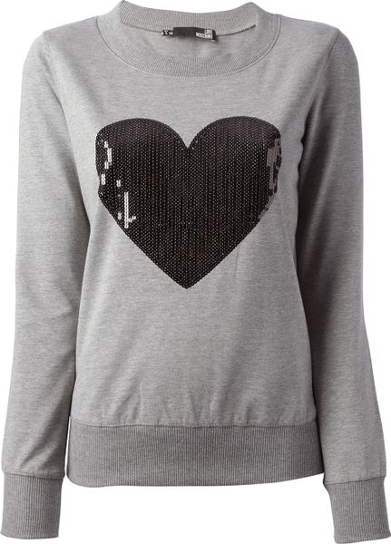 Love Moschino Sequined Heart Sweater in Gray (grey) - Lyst