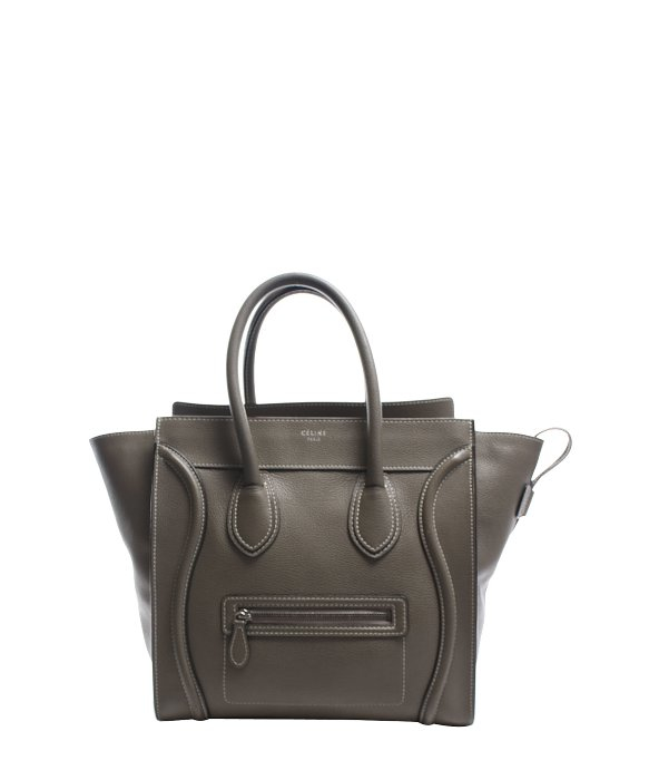 celine micro luggage tote black - C��line Pre-owned Taupe Calfskin Mini Luggage Tote Bag in Gray ...