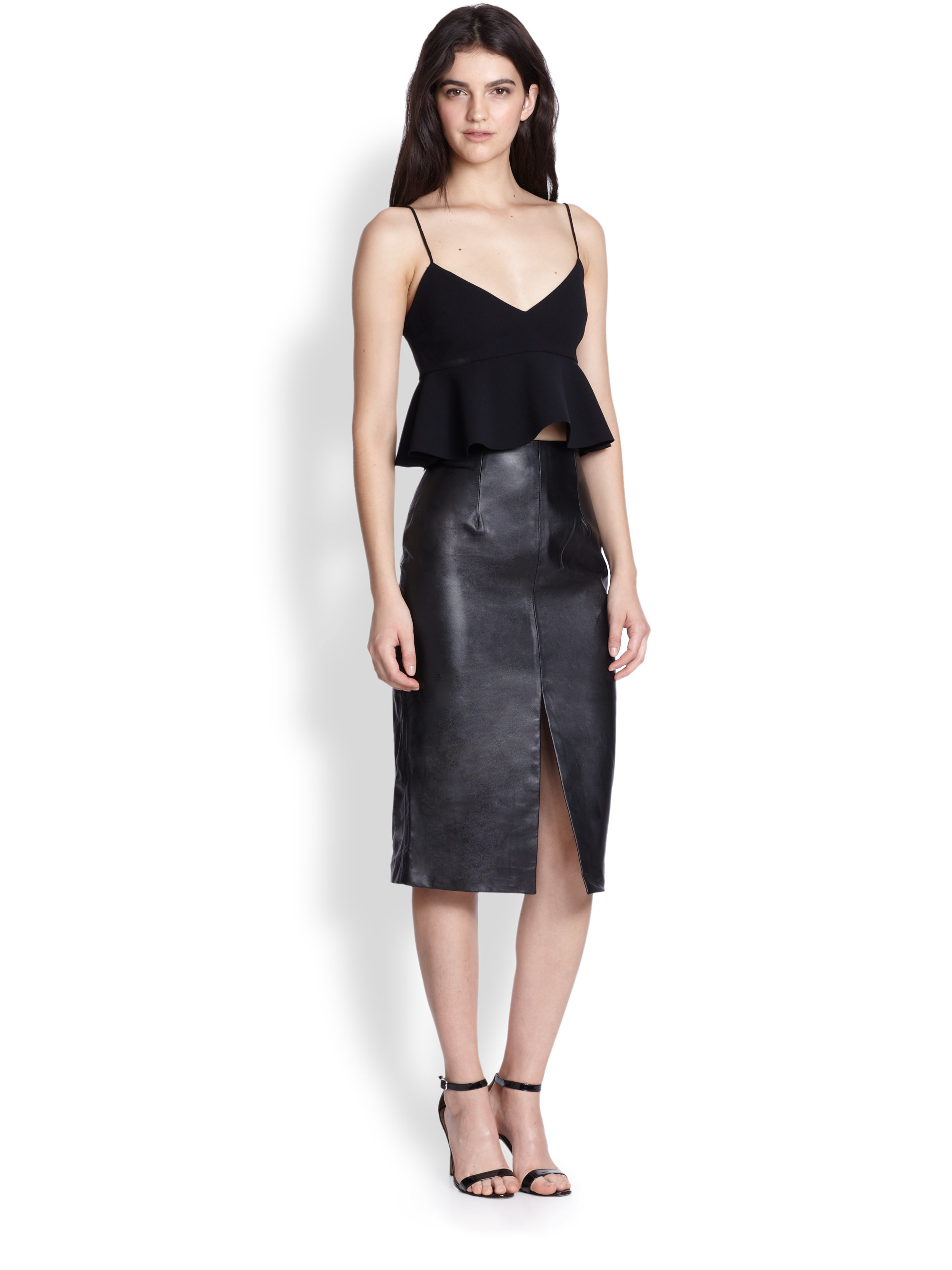 Nicholas Front-slit Leather Pencil Skirt in Black | Lyst