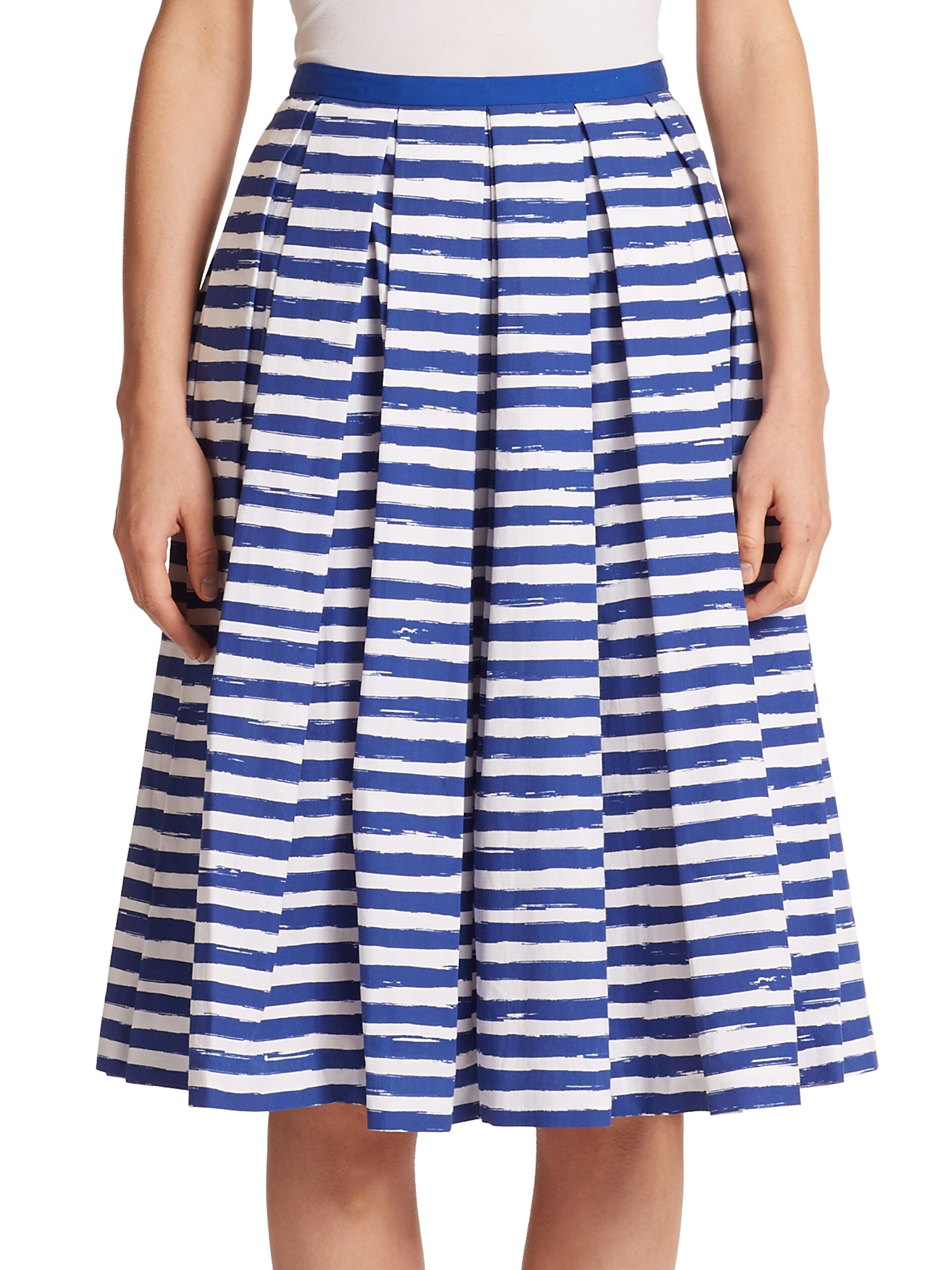 Michael kors Pleated Stripe Skirt in Blue | Lyst