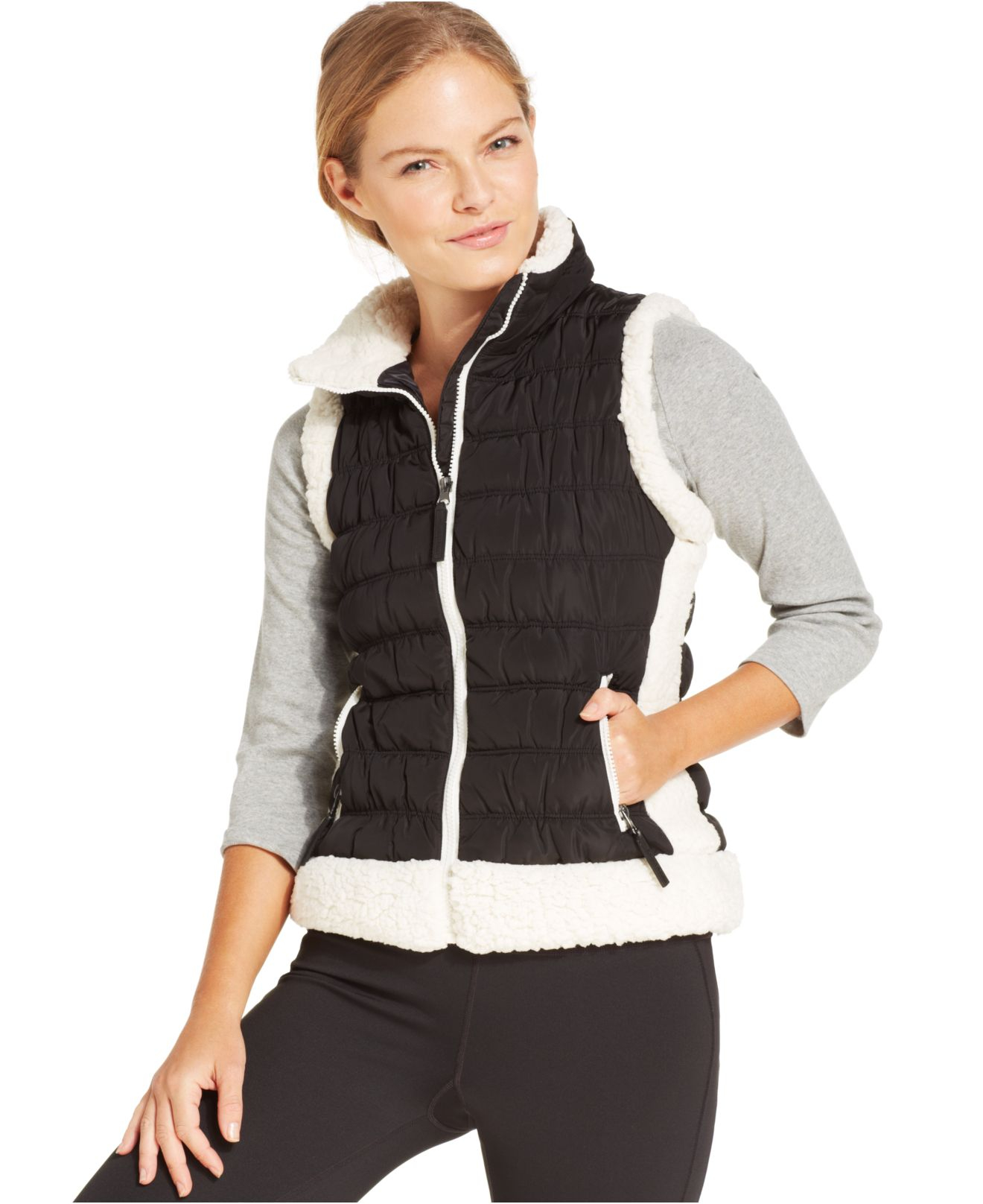 Lyst - Calvin klein Performance Sherpa-Trim Quilted Puffer Vest in White