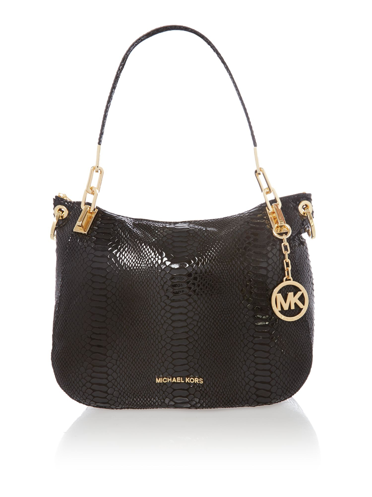 Michael Kors Brooke Large Black Patent Python Tote Bag in Black | Lyst