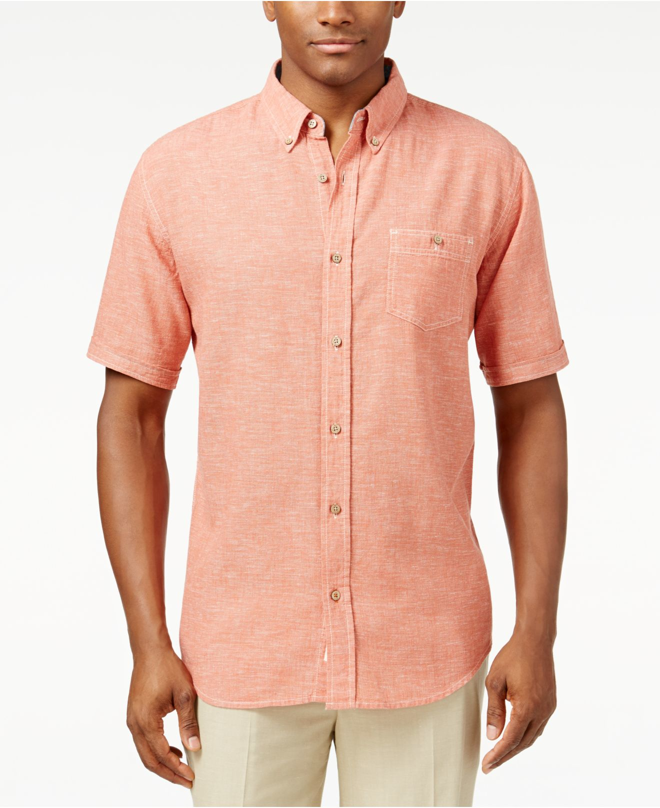 Weatherproof Vintage Linen Slub Short-sleeve Shirt in Orange for Men | Lyst